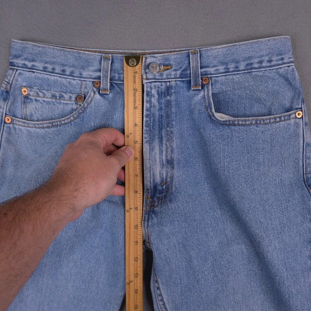 Levis 505 Regular Fit Jeans Light Wash Blue 34x30 Denim Distressed Raw Hem 90s